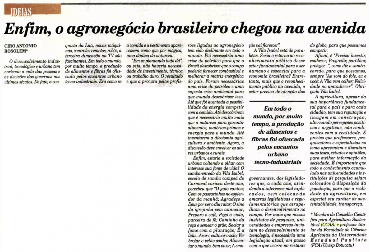 Jornal Diário do Comércio (MG) publica artigo de conselheiro do CCAS