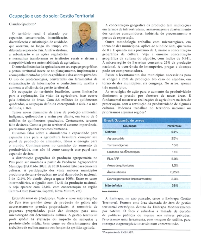 Revista Agroanalysis publica texto do conselheiro Cláudio Spadotto