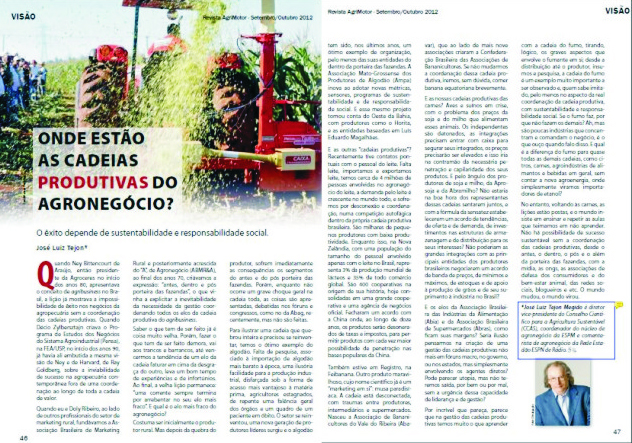 Revista Agrimotor publica texto do conselheiro Tejon