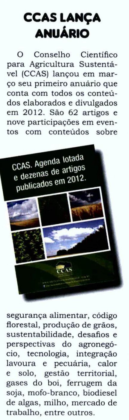 Revista Rural divulga lançamento do anuário do CCAS