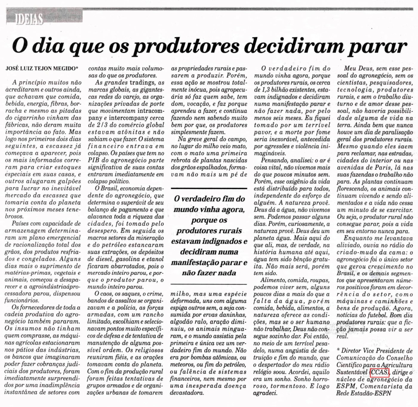 Diário do Comercio publica artigo do Vice-Presidente de Comunicação do CCAS