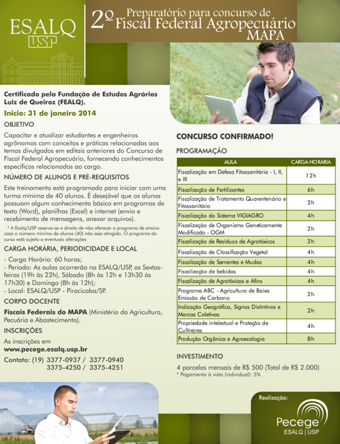 ESALQ oferece curo preparatório para o Concurso Federal Agropecuário do MAPA