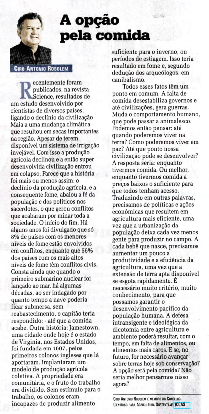 Jornal A Gazeta do MT publica artigo de membro do CCAS