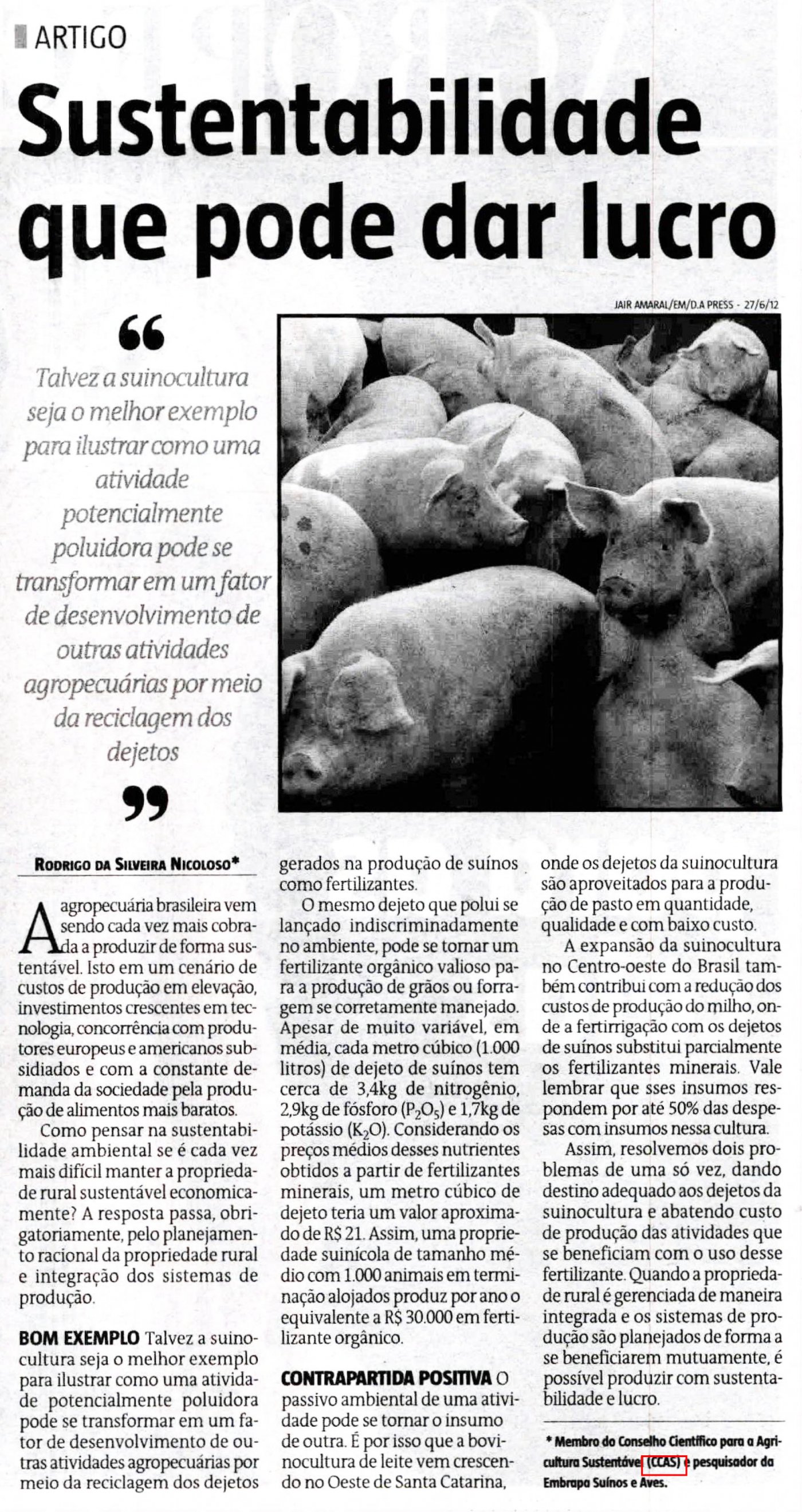 Jornal Estado de Minas publica artigo de membro do CCAS