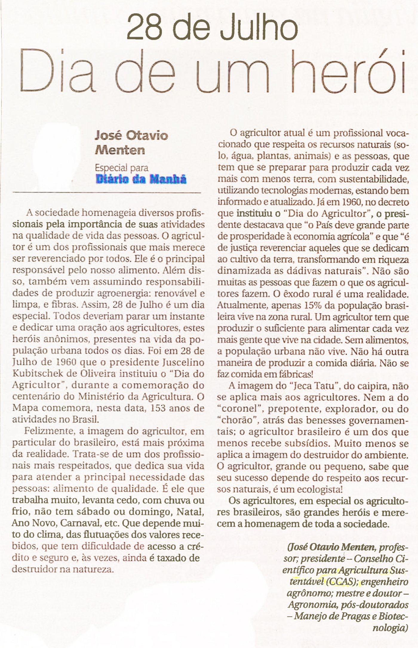 Jornal Diário da Manhã publica artigo do presidente do CCAS