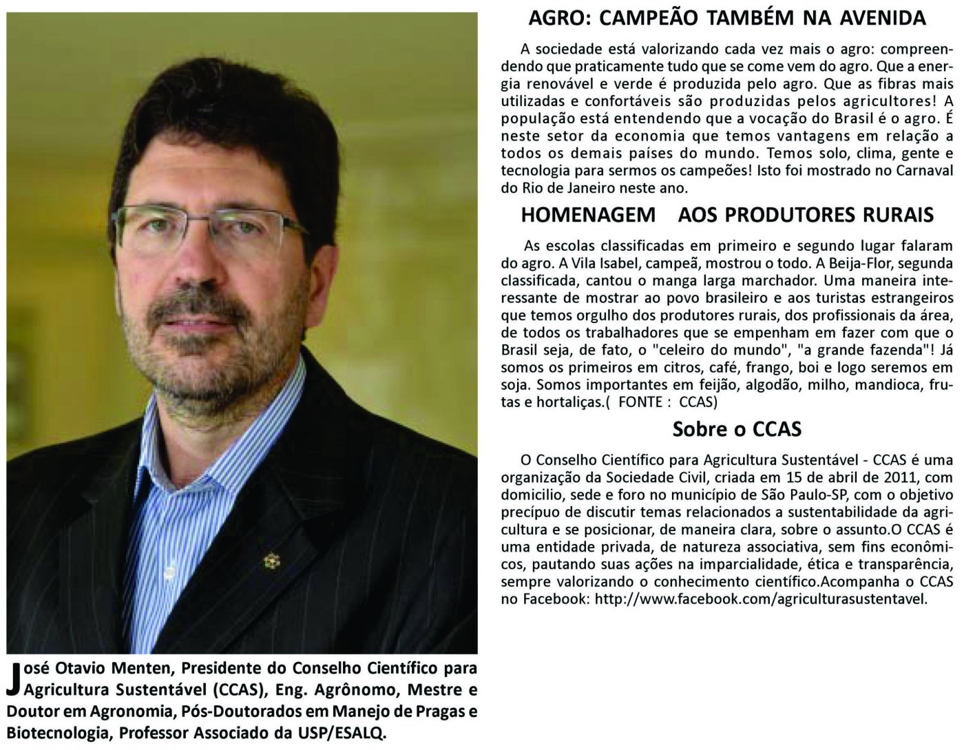 Jornal de Notícias de Montes Claros (MG) reproduz comentário do presidente do CCAS