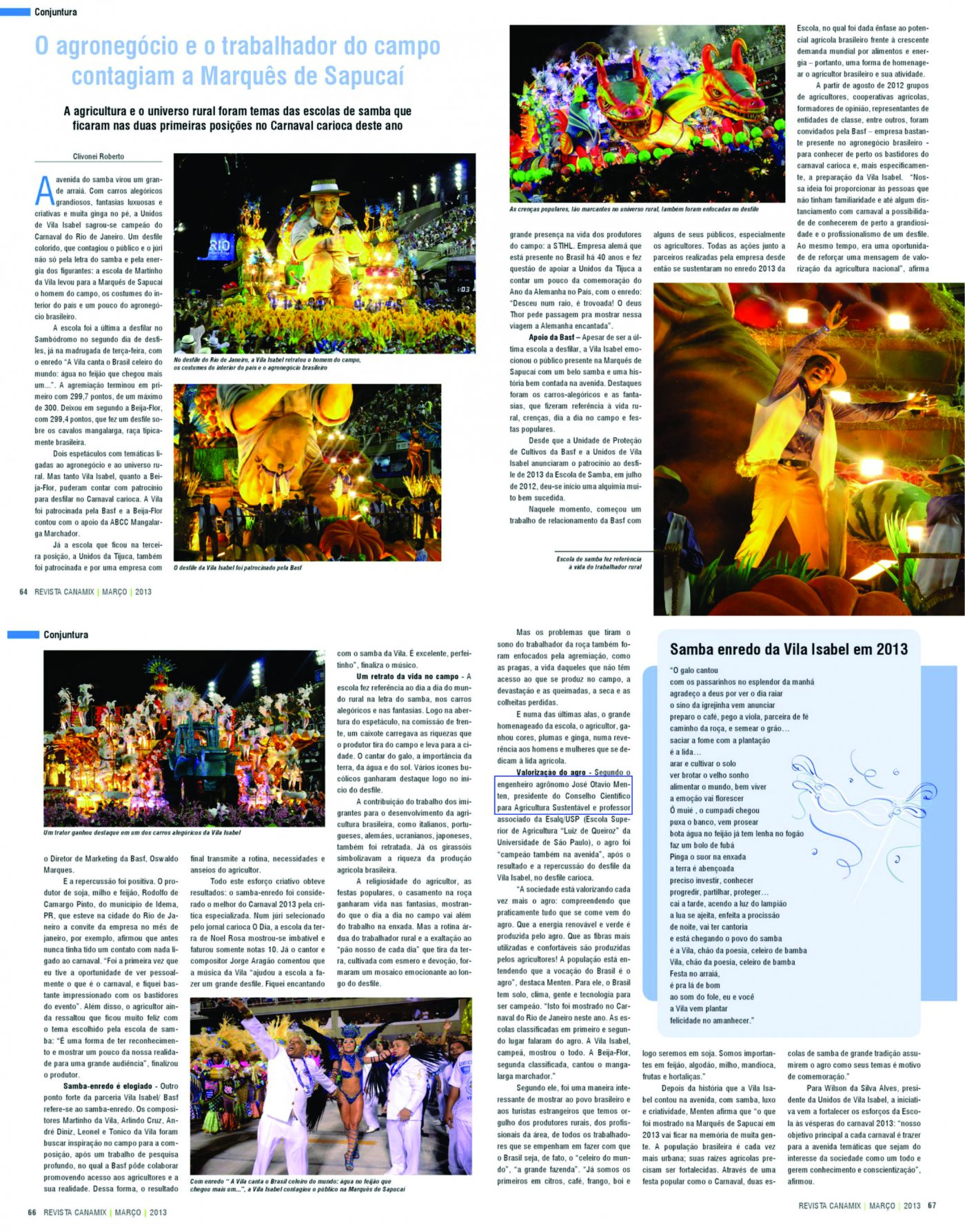 Revista Canamix publica matéria sobre o agro no Carnaval 2013 com declaração do presidente do CCAS