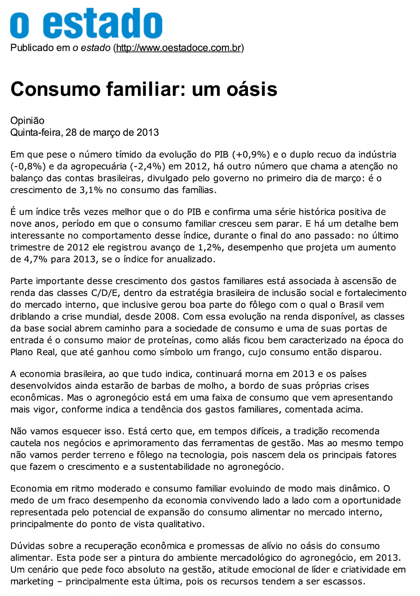 Jornal O Estado do CE publica artigo de membro do CCAS