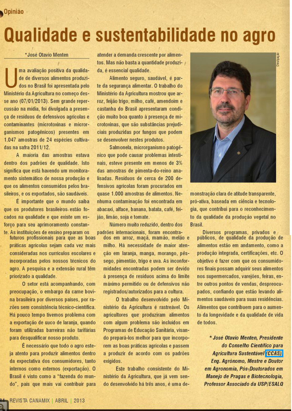 Revista Canamix publica artigo do presidente do CCAS